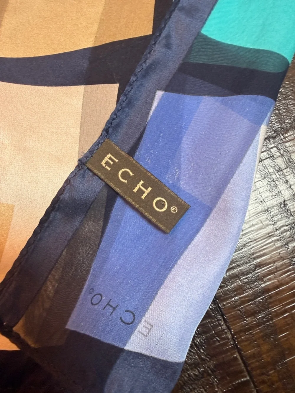Echo Silk Scarf Y2K Geometric‎ Blue Green Sheer Lightweight